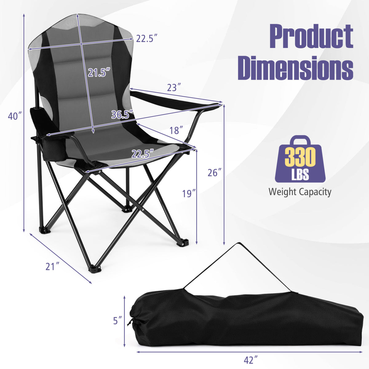 2 Pieces Folding Camping Chairs for Adults with Cup Holders