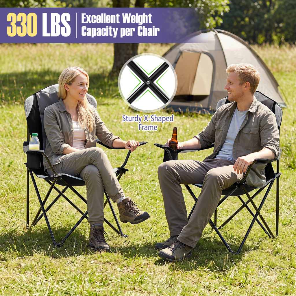 2 Pieces Folding Camping Chairs for Adults with Cup Holders