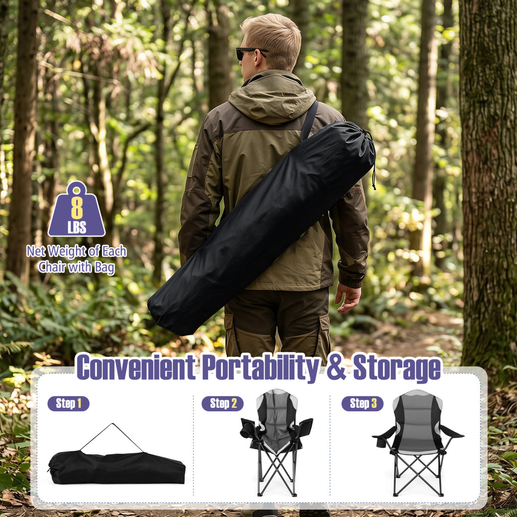 2 Pieces Folding Camping Chairs for Adults with Cup Holders
