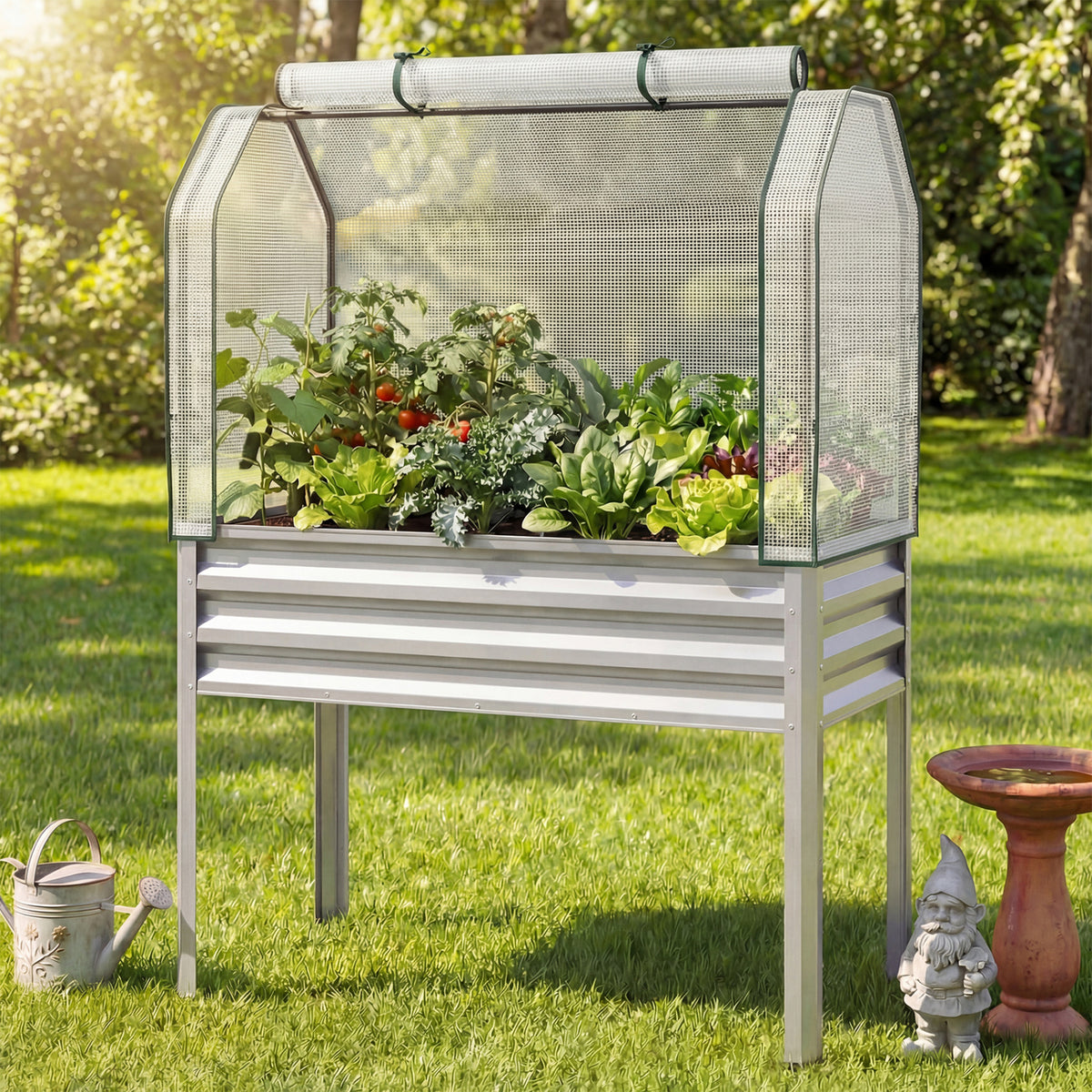 2 Pieces Galvanized Raised Garden Bed with Legs and Greenhouse Cover