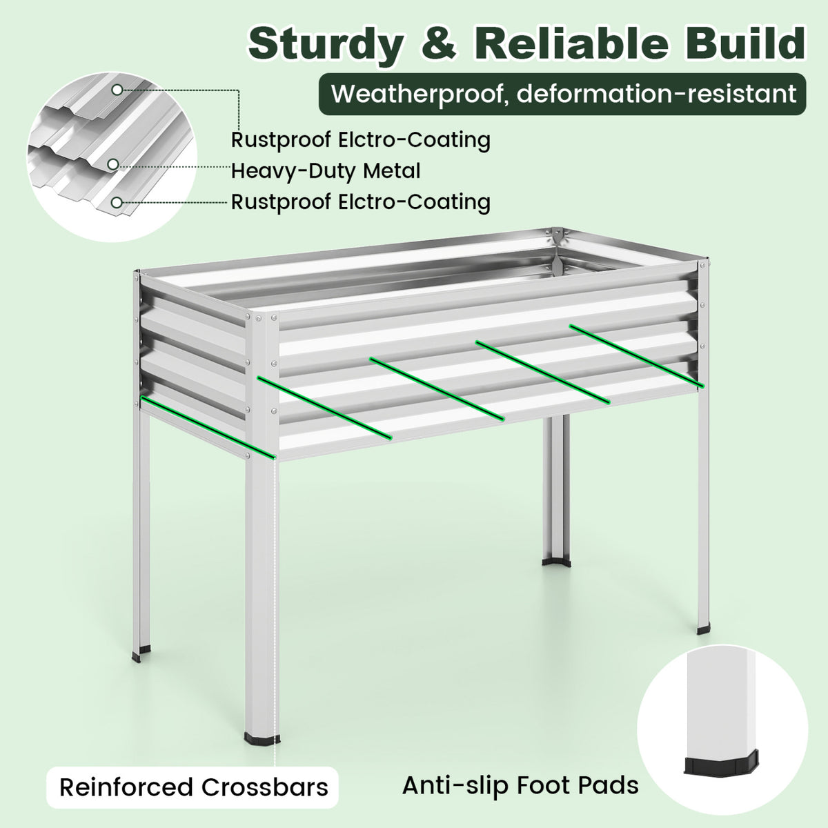 2 Pieces Galvanized Raised Garden Bed with Legs and Greenhouse Cover