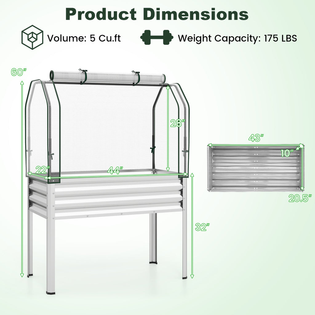 2 Pieces Galvanized Raised Garden Bed with Legs and Greenhouse Cover