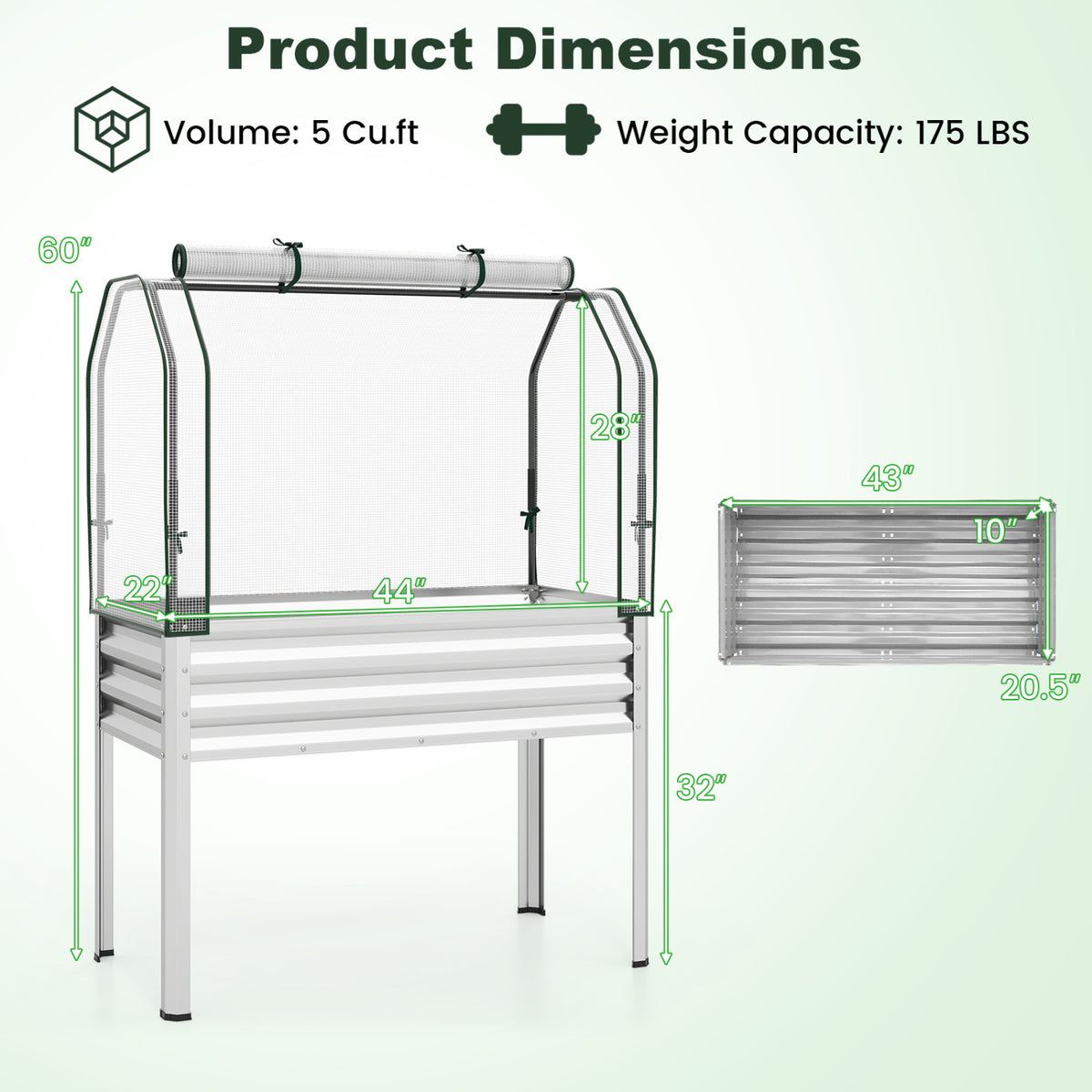 2 Pieces Galvanized Raised Garden Bed with Legs and Greenhouse Cover