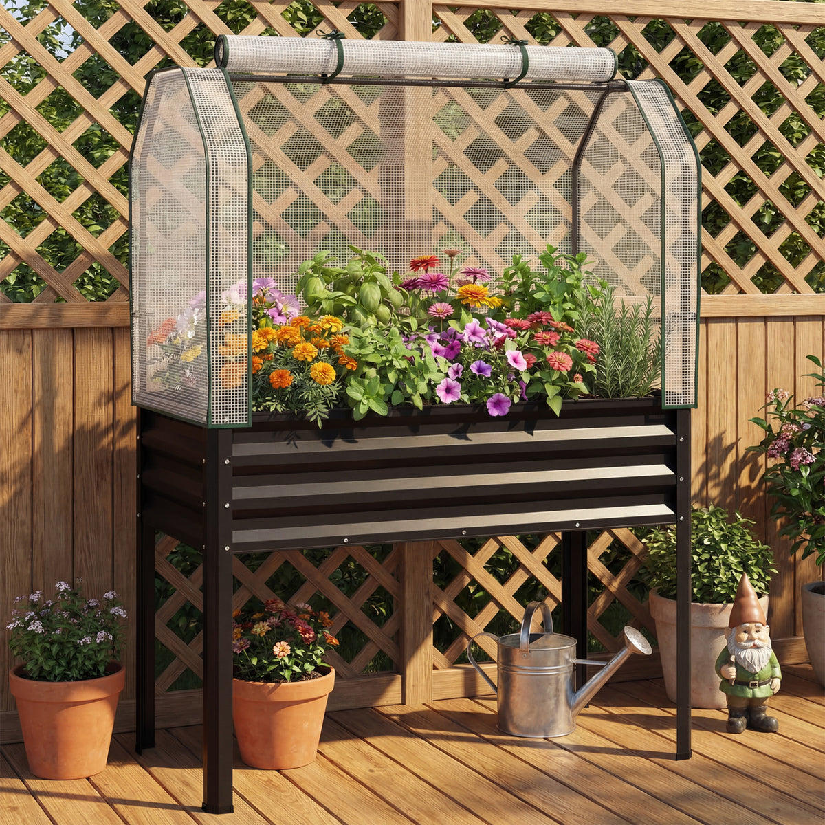 2 Pieces Galvanized Raised Garden Bed with Legs and Greenhouse Cover