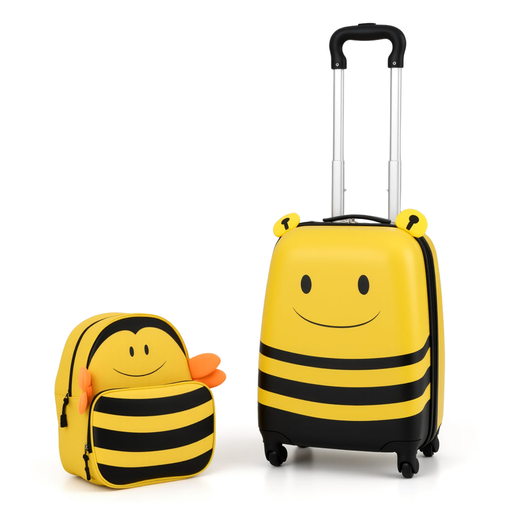 Kids Luggage Set on Wheels with Anti-Lose Rope & Retractable Handle - Yellow