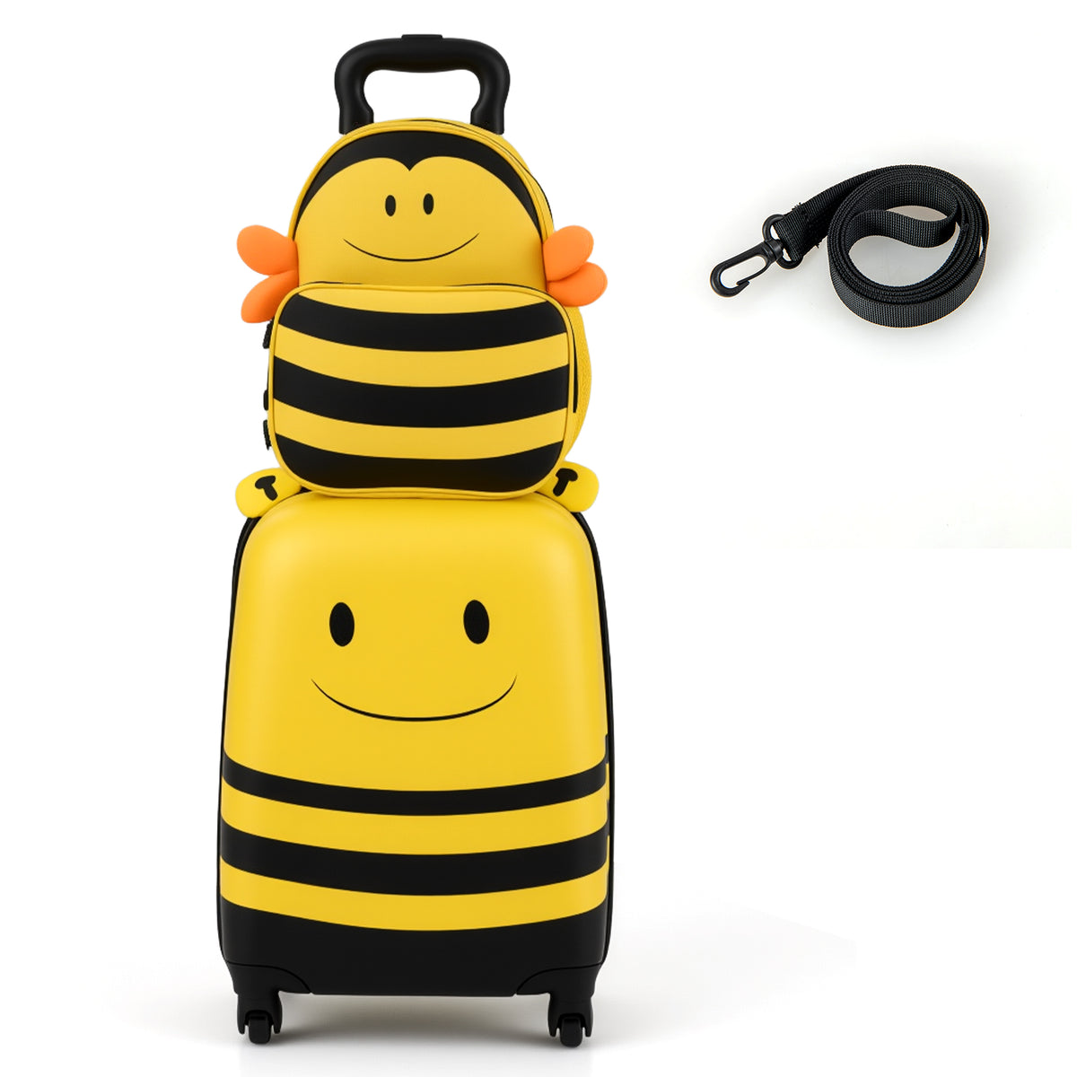 Kids Luggage Set on Wheels with Anti-Lose Rope & Retractable Handle - Yellow