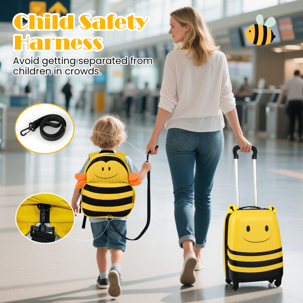 Kids Luggage Set on Wheels with Anti-Lose Rope & Retractable Handle - Yellow