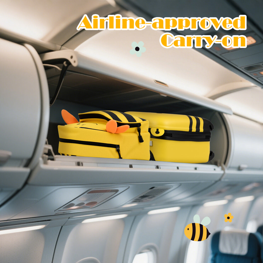 Kids Luggage Set on Wheels with Anti-Lose Rope & Retractable Handle - Yellow
