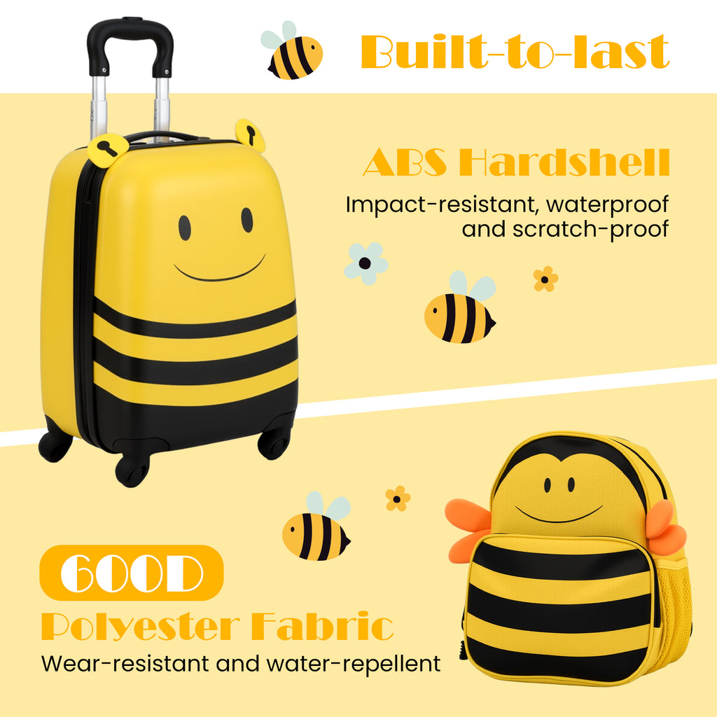 Kids Luggage Set on Wheels with Anti-Lose Rope & Retractable Handle - Yellow