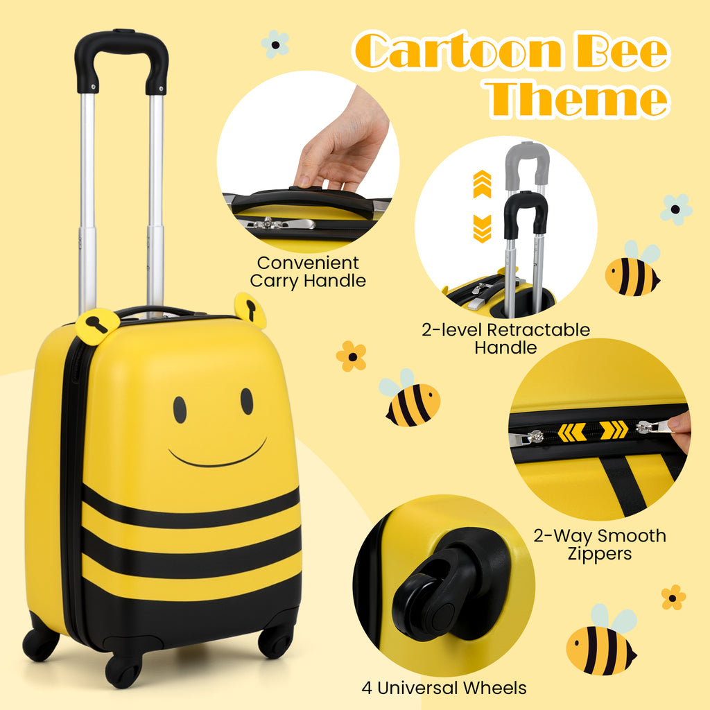 Kids Luggage Set on Wheels with Anti-Lose Rope & Retractable Handle - Yellow