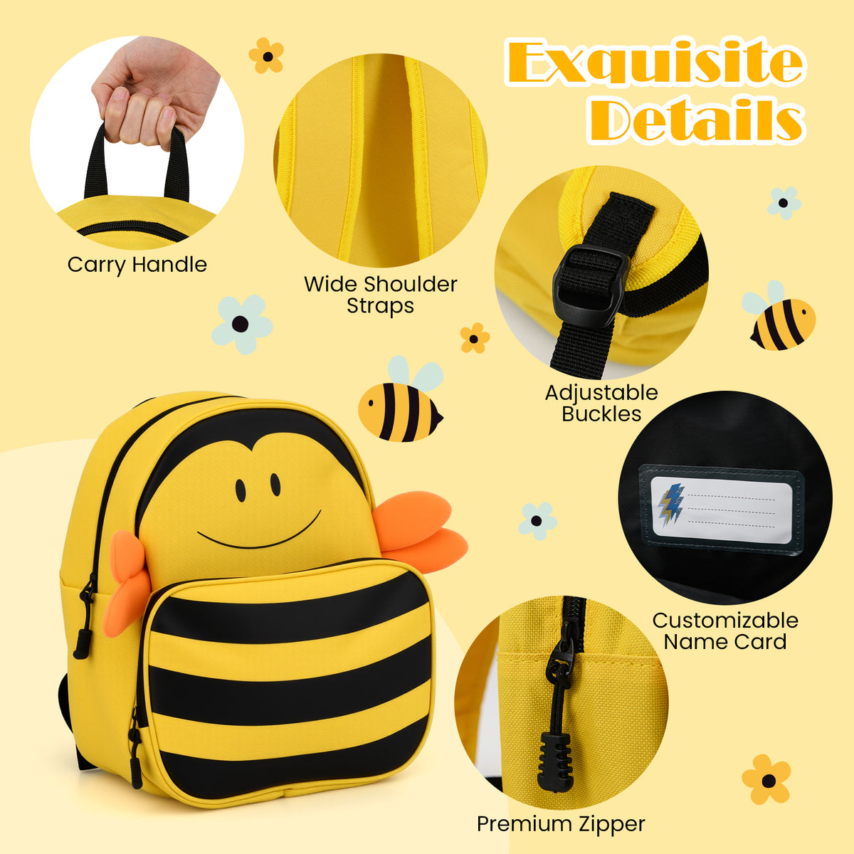 Kids Luggage Set on Wheels with Anti-Lose Rope & Retractable Handle - Yellow