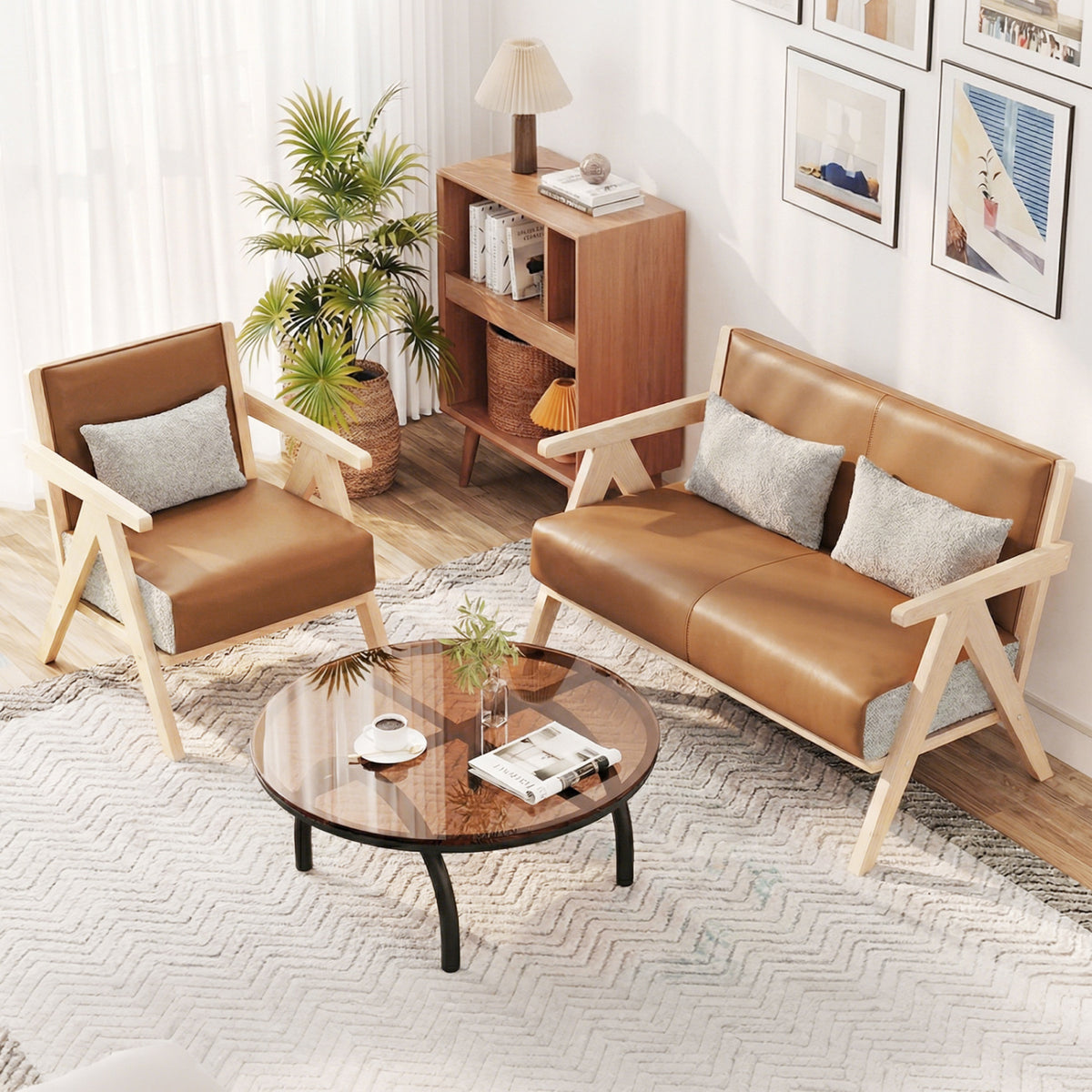 2 Pieces Living Room Furniture Set - Brown