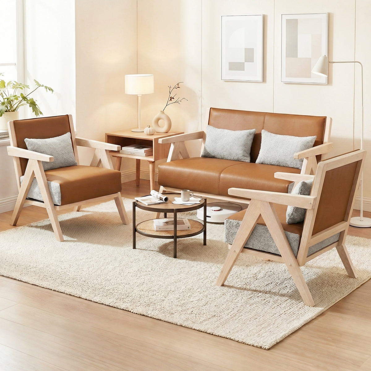 2 Pieces Living Room Furniture Set - Brown