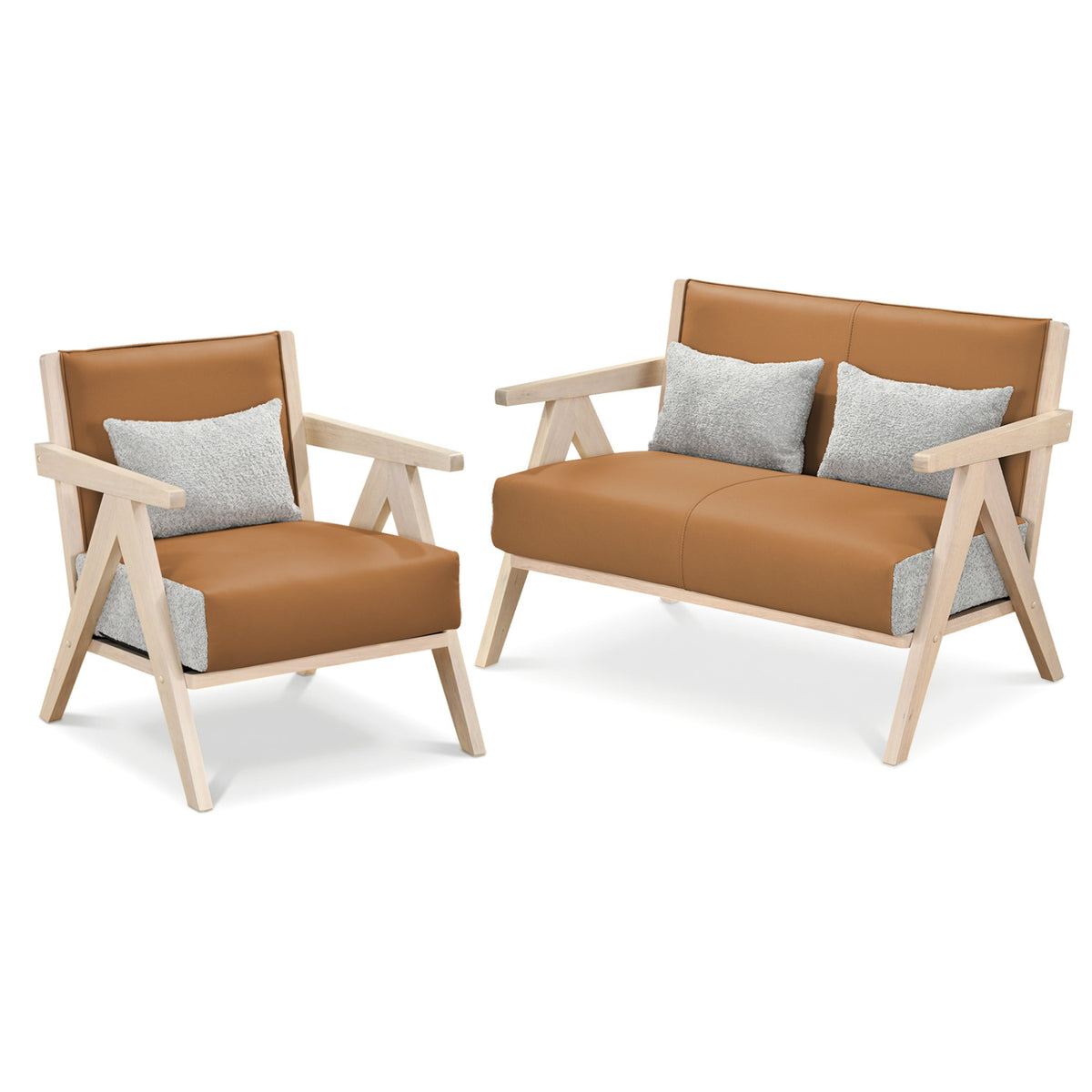 2 Pieces Living Room Furniture Set - Brown