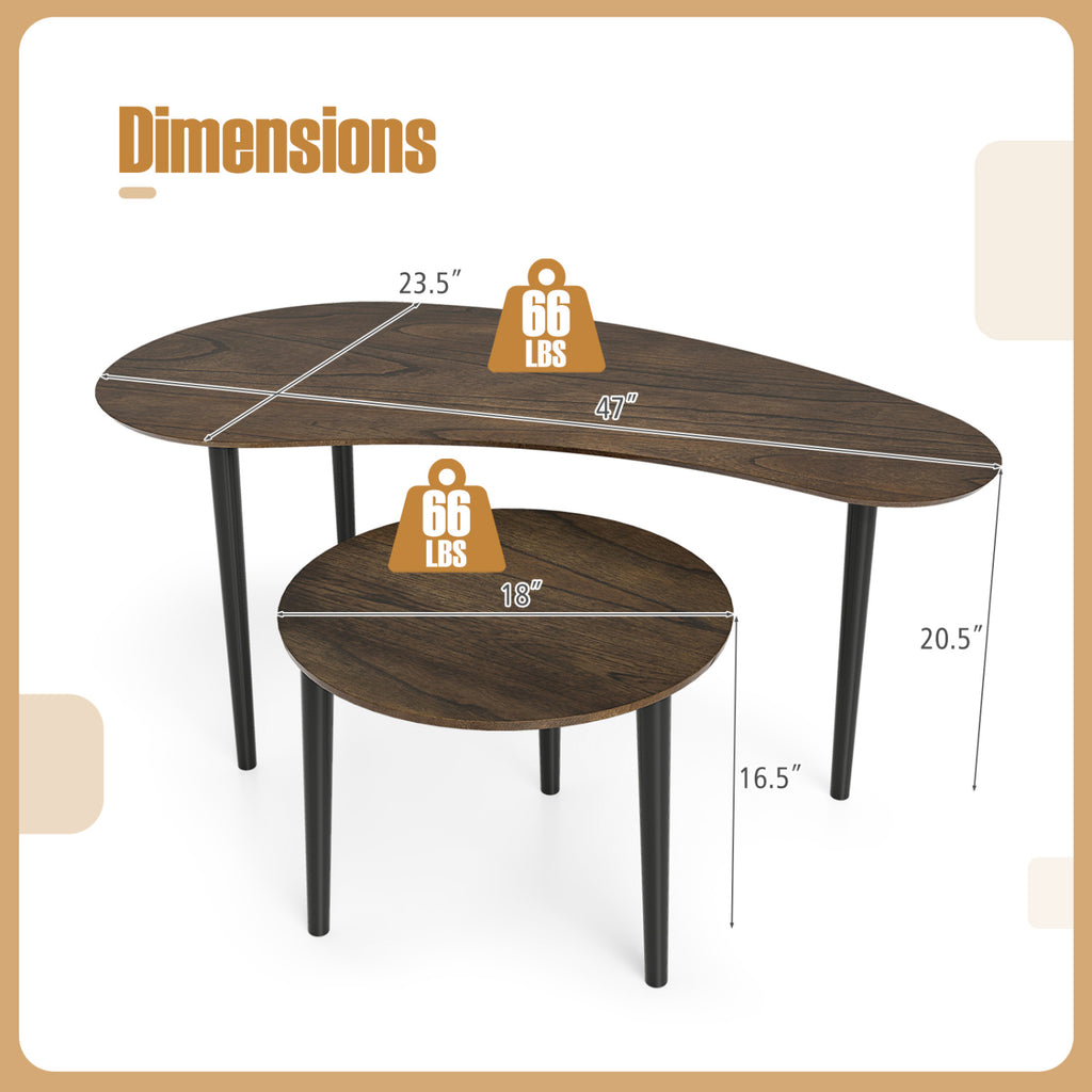 2-Piece Nesting Tables Mid Century Style, Walnut