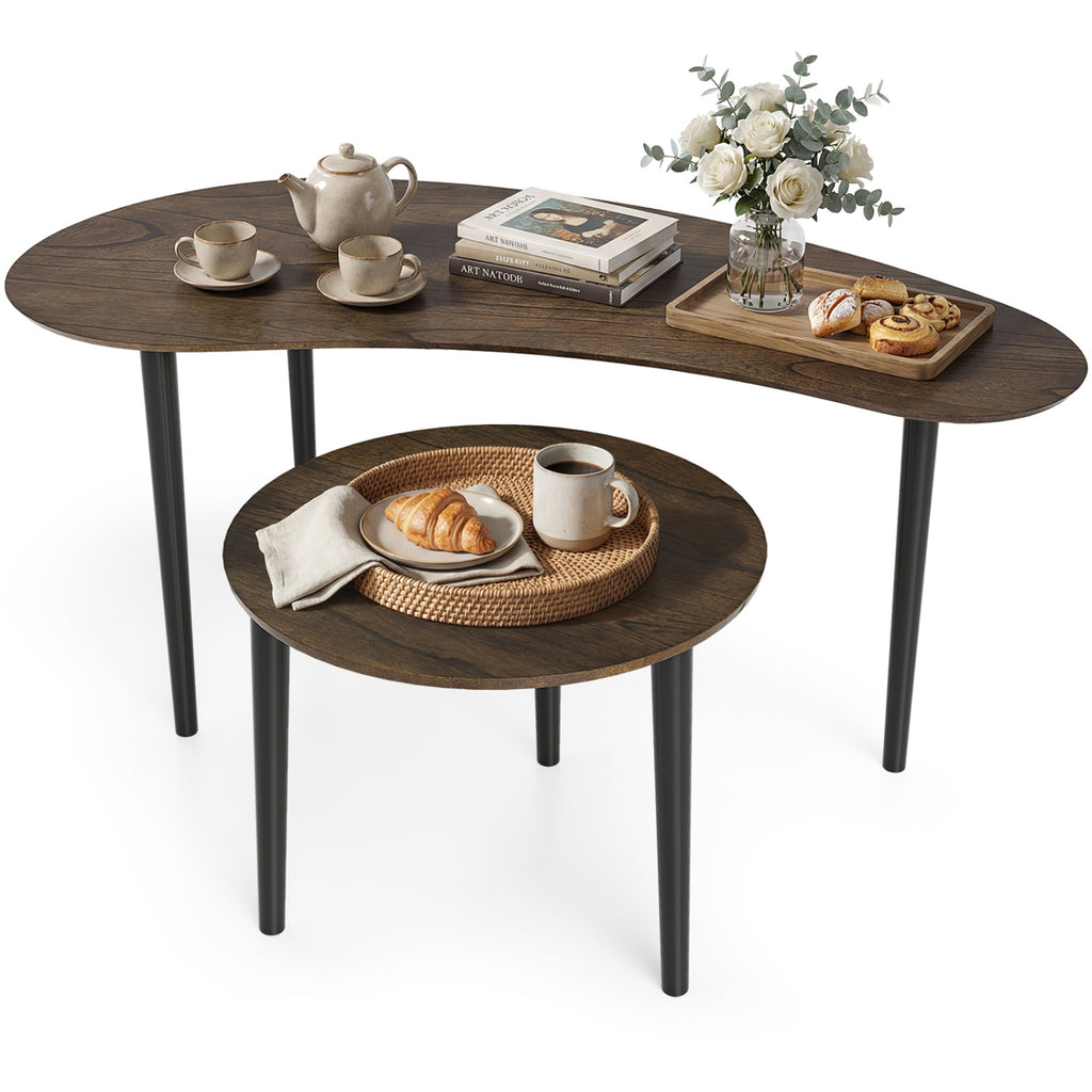 2-Piece Nesting Tables Mid Century Style, Walnut
