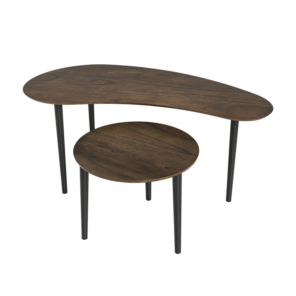 2-Piece Nesting Tables Mid Century Style, Walnut