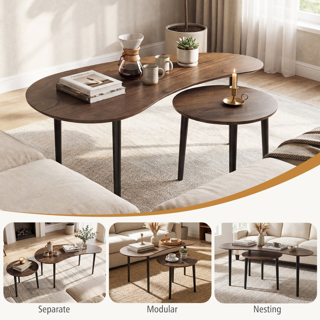 2-Piece Nesting Tables Mid Century Style, Walnut