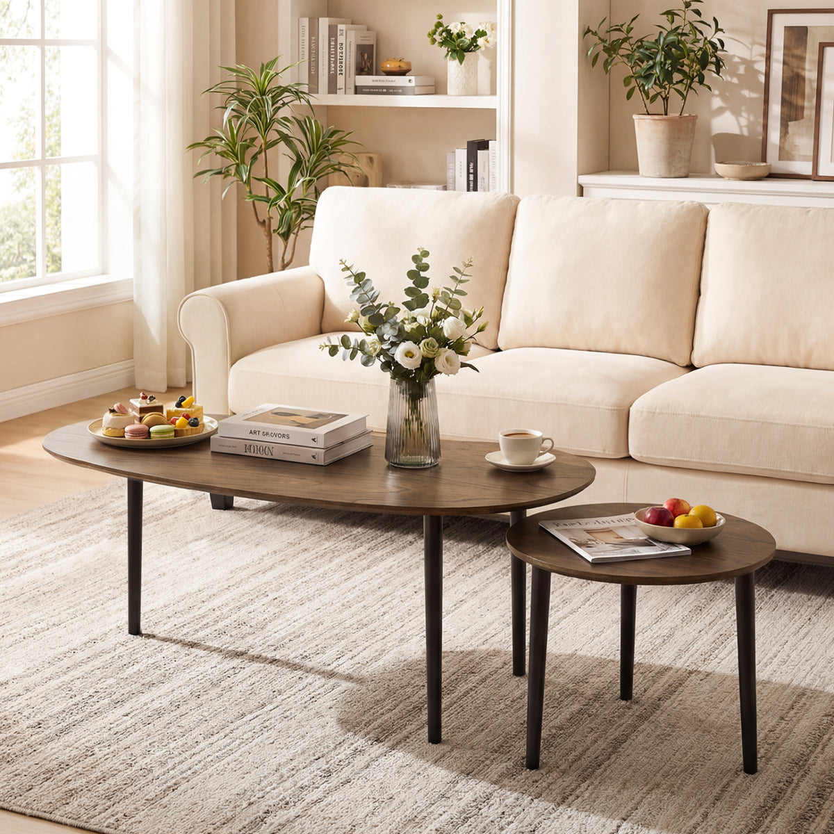 2-Piece Nesting Tables Mid Century Style, Walnut