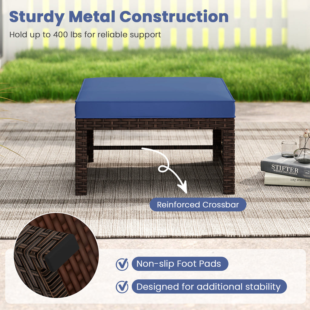 Multipurpose Outdoor 2 Pieces Patio PE Rattan Ottomans Footstool