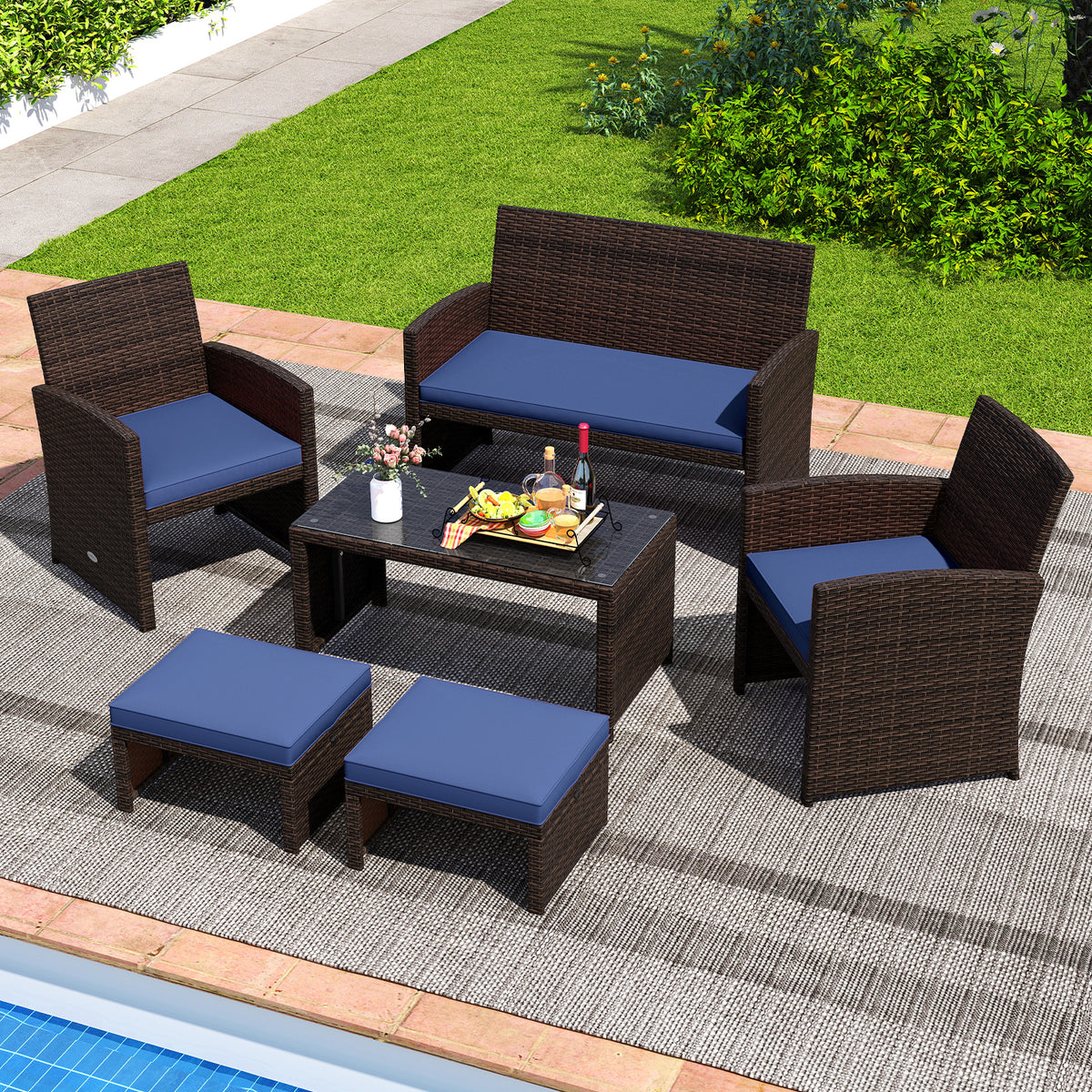 Multipurpose Outdoor 2 Pieces Patio PE Rattan Ottomans Footstool