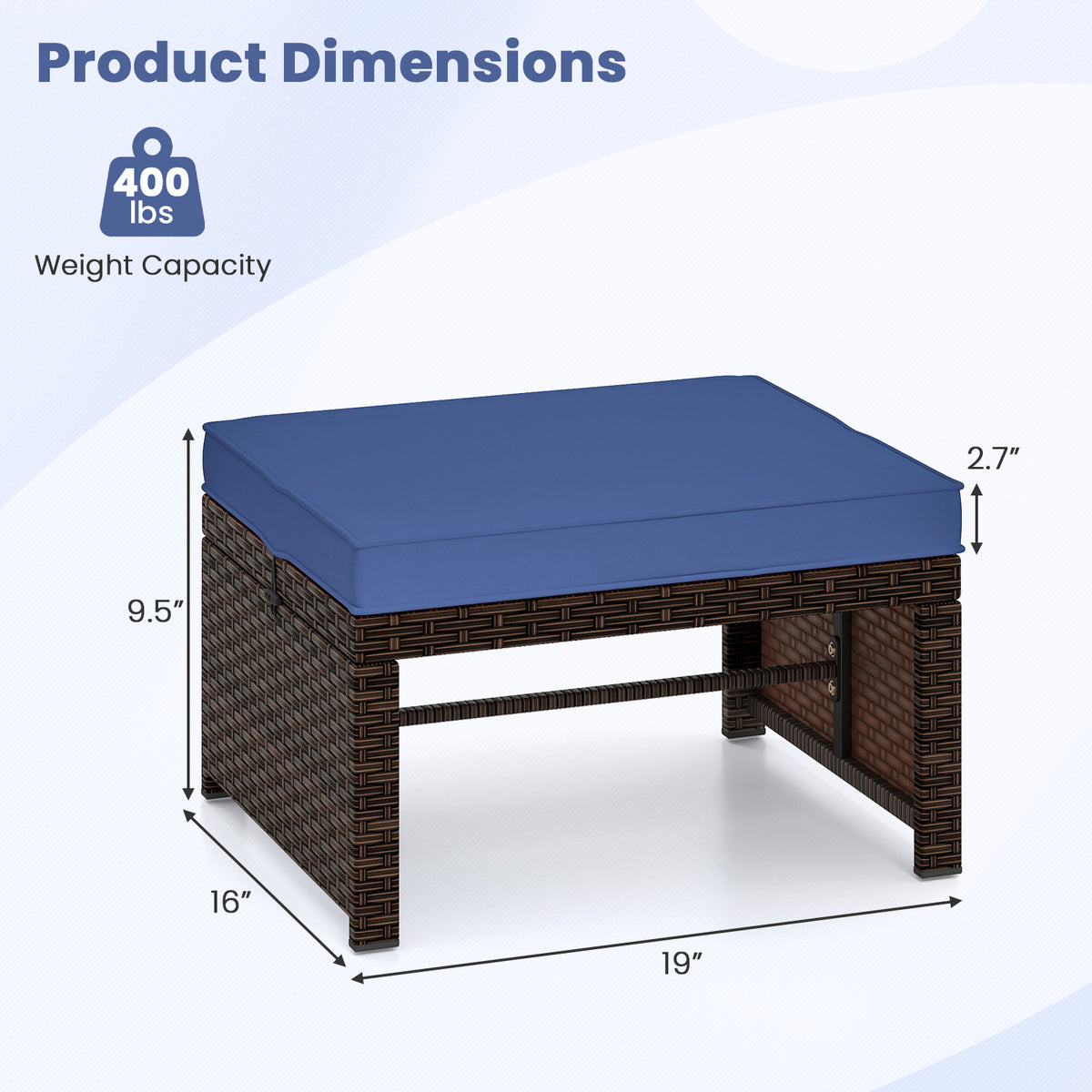 Multipurpose Outdoor 2 Pieces Patio PE Rattan Ottomans Footstool