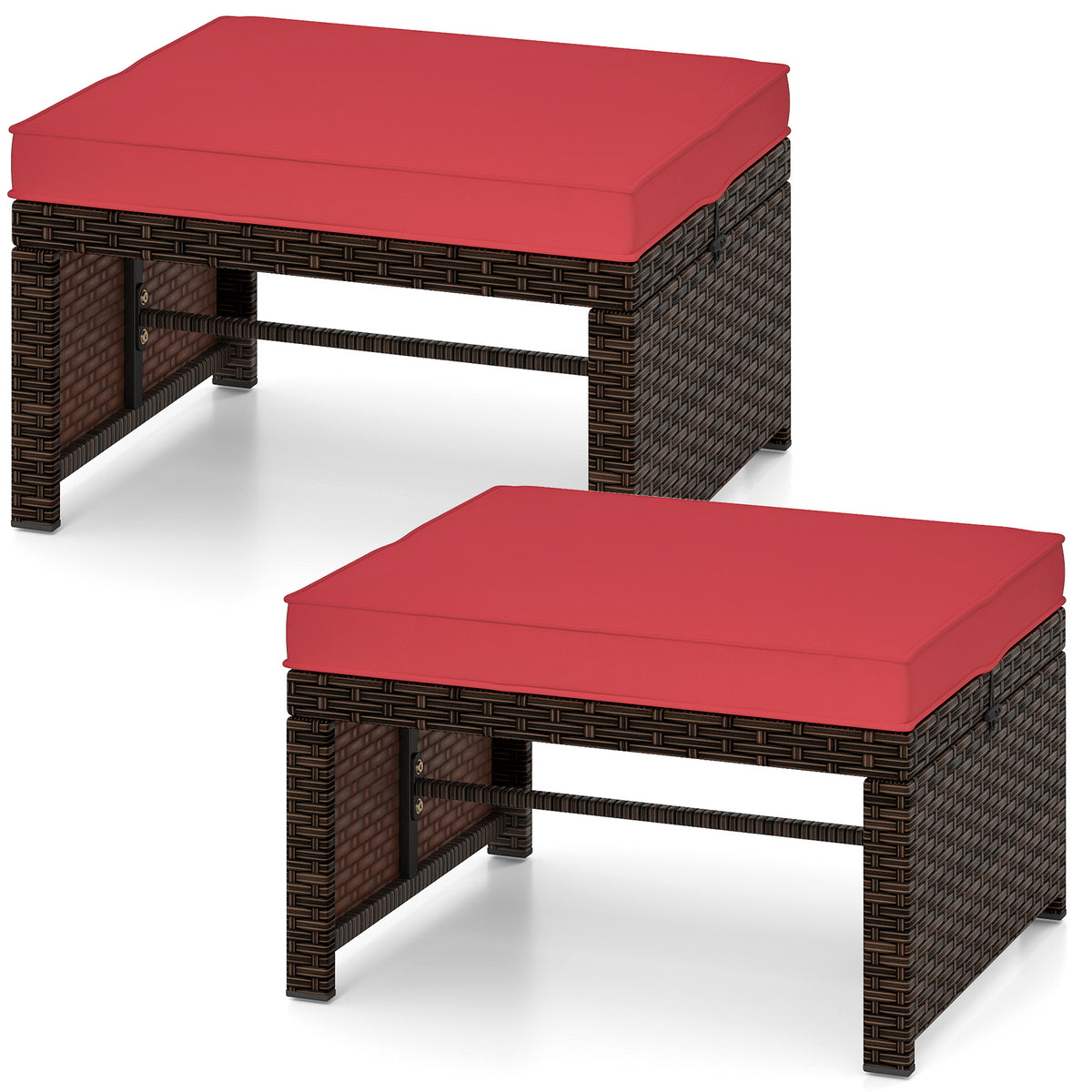 Multipurpose Outdoor 2 Pieces Patio PE Rattan Ottomans Footstool