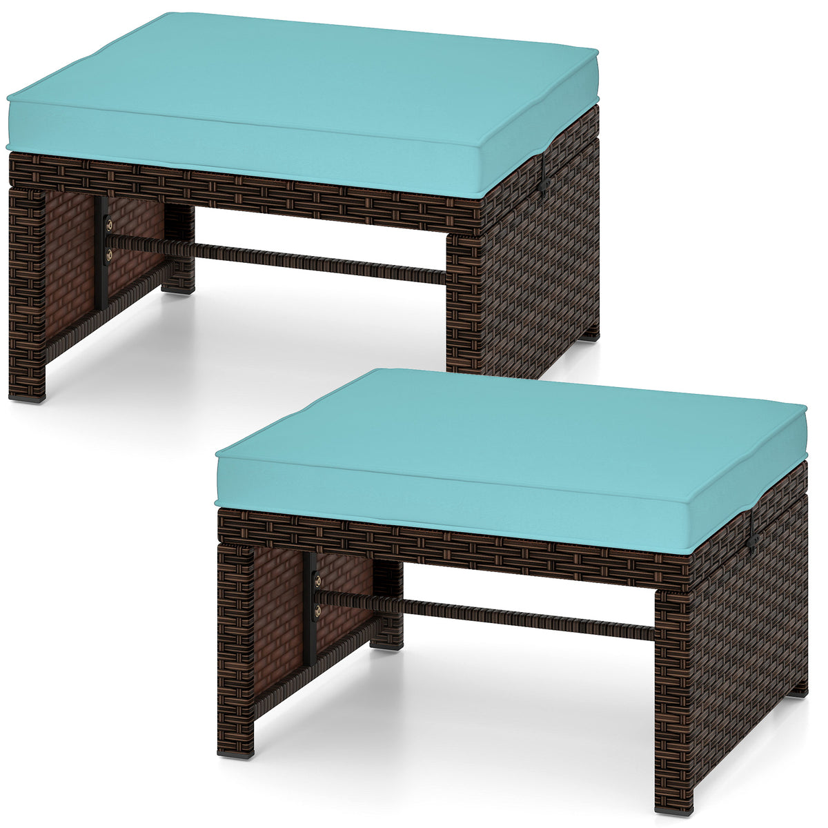 Multipurpose Outdoor 2 Pieces Patio PE Rattan Ottomans Footstool