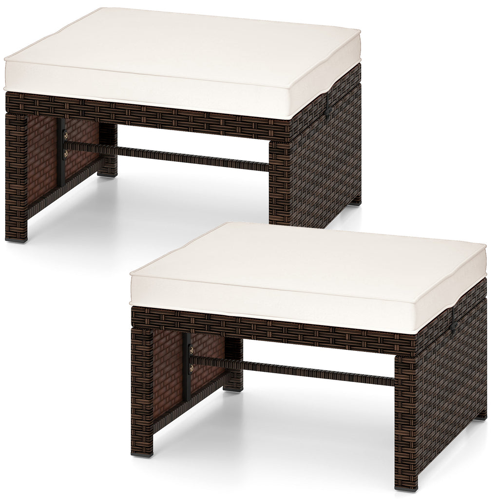 Multipurpose Outdoor 2 Pieces Patio PE Rattan Ottomans Footstool