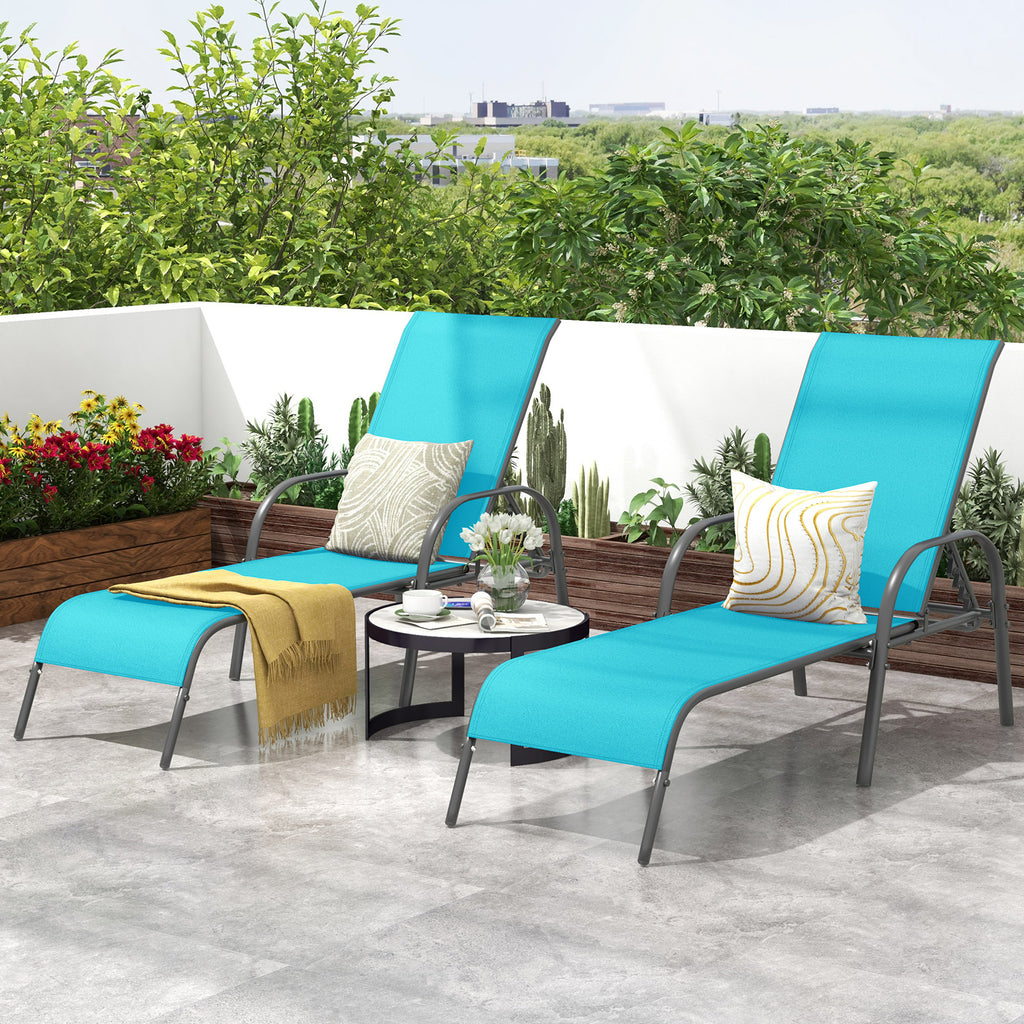 Outdoor Patio Lounge Chair Chaise with Adjustable Reclining - Turquoise, 2 Pieces