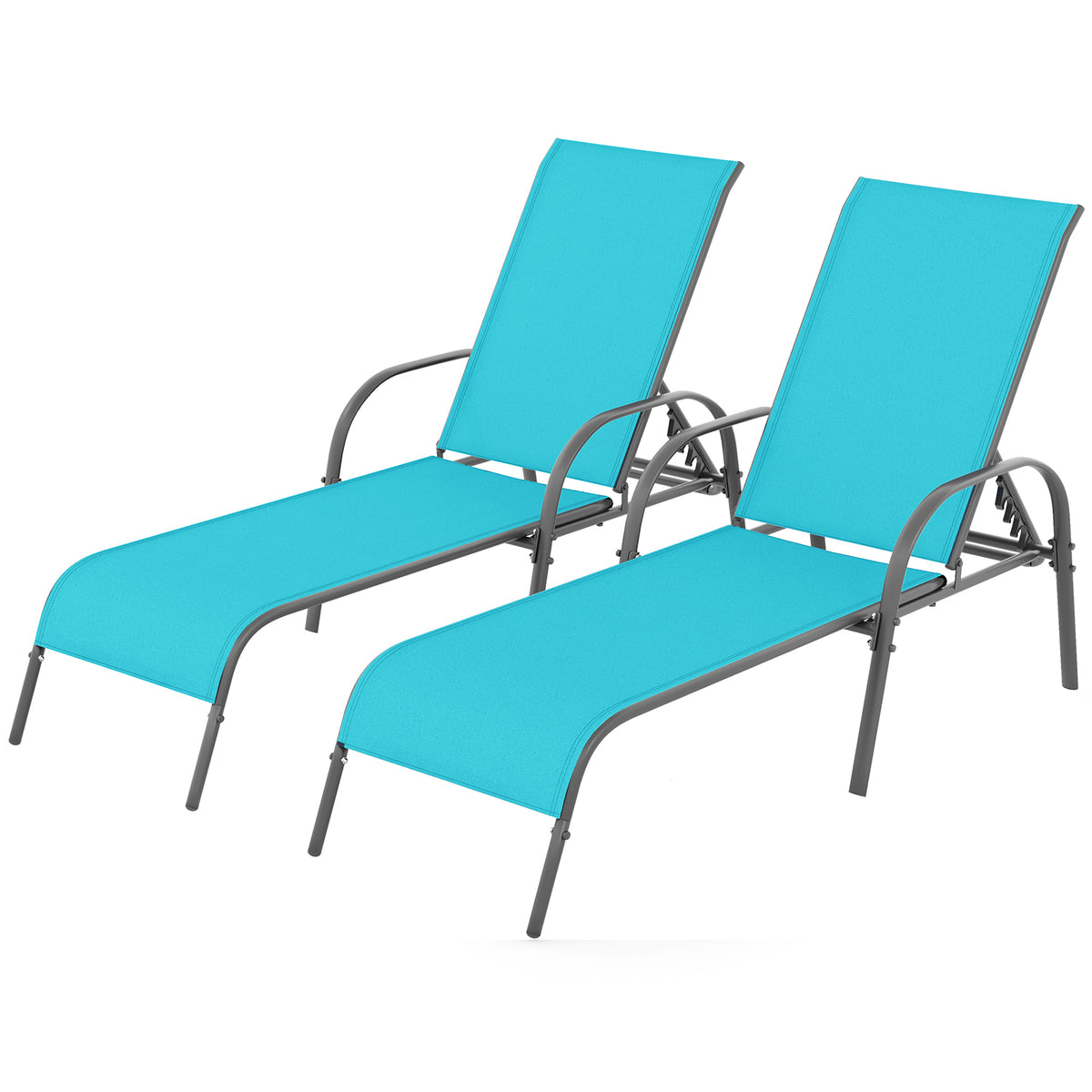 Outdoor Patio Lounge Chair Chaise with Adjustable Reclining - Turquoise, 2 Pieces