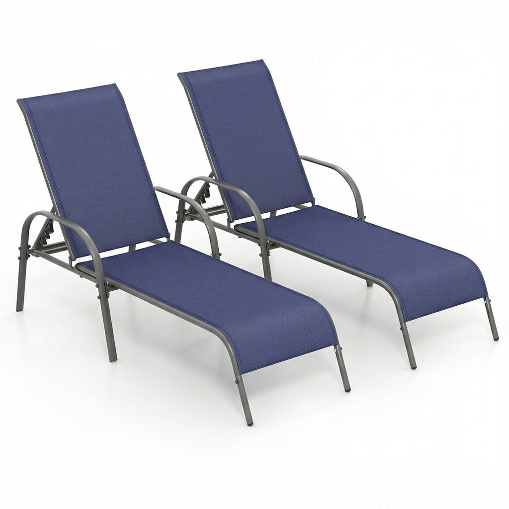 Adjustable Patio Chaise Lounge Chair with Backrest – Dark Gray