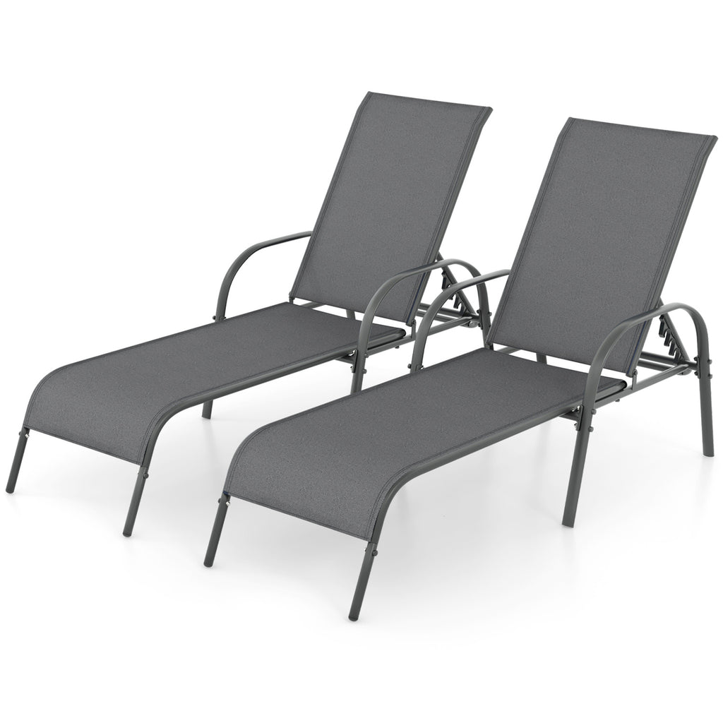 Outdoor Patio Lounge Chair Chaise with Adjustable Reclining - Dark Gray