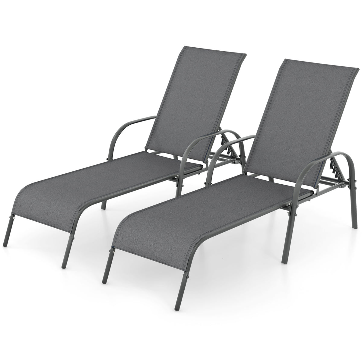 Outdoor Patio Lounge Chair Chaise with Adjustable Reclining - Dark Gray