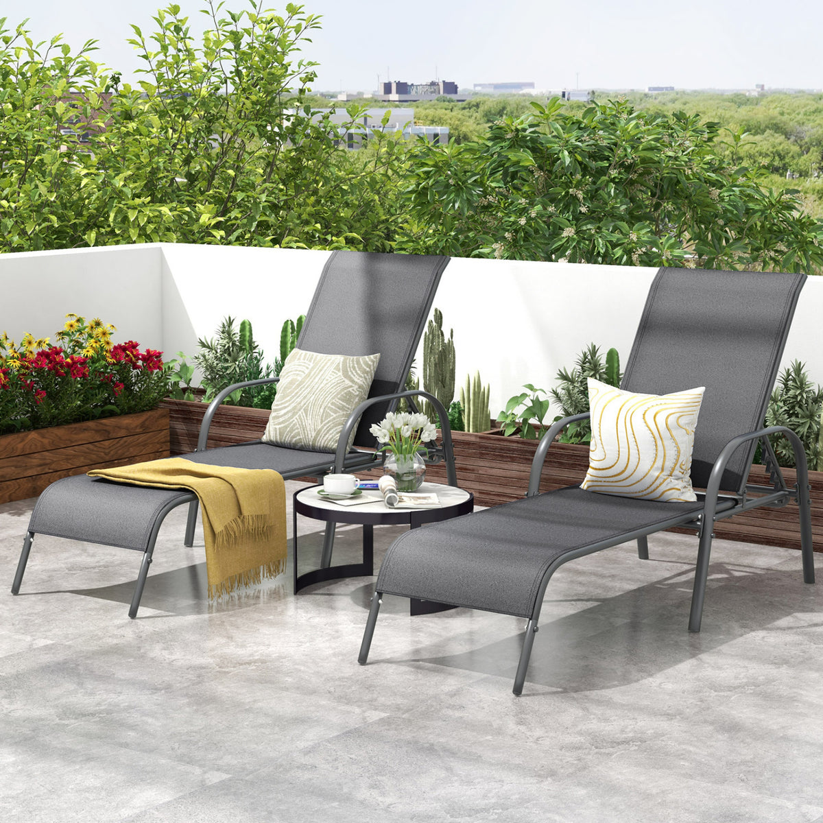 Outdoor Patio Lounge Chair Chaise with Adjustable Reclining - Dark Gray