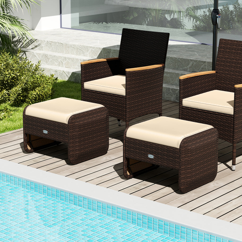 2 Pieces Outdoor Patio PE Wicker Ottomans with Removable Cushions