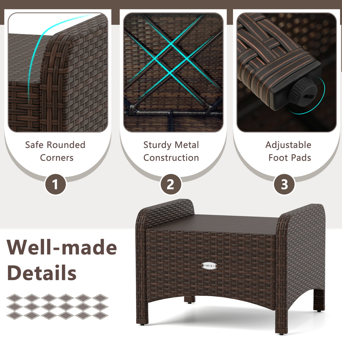 2 Pieces Outdoor Patio PE Wicker Ottomans with Removable Cushions