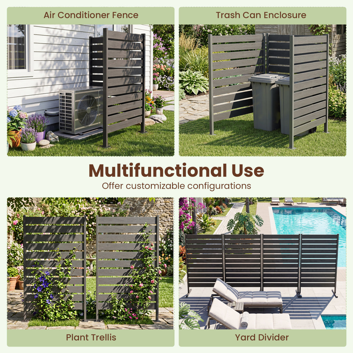 Outdoor Privacy Fence Screen Set of 2 - Gray Garden Yard Divider