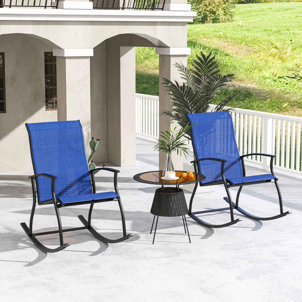 Outdoor Rocking Chairs with Breathable Backrest - Navy (Set of 2)