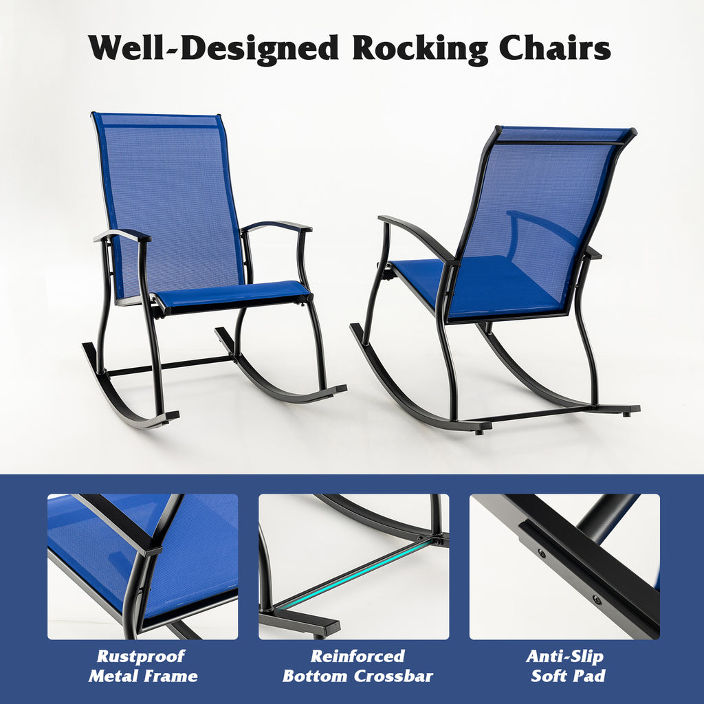 Outdoor Rocking Chairs with Breathable Backrest - Navy (Set of 2)