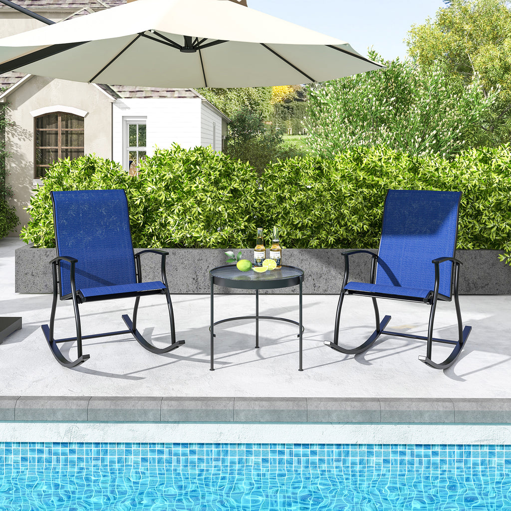 Outdoor Rocking Chairs with Breathable Backrest - Navy (Set of 2)