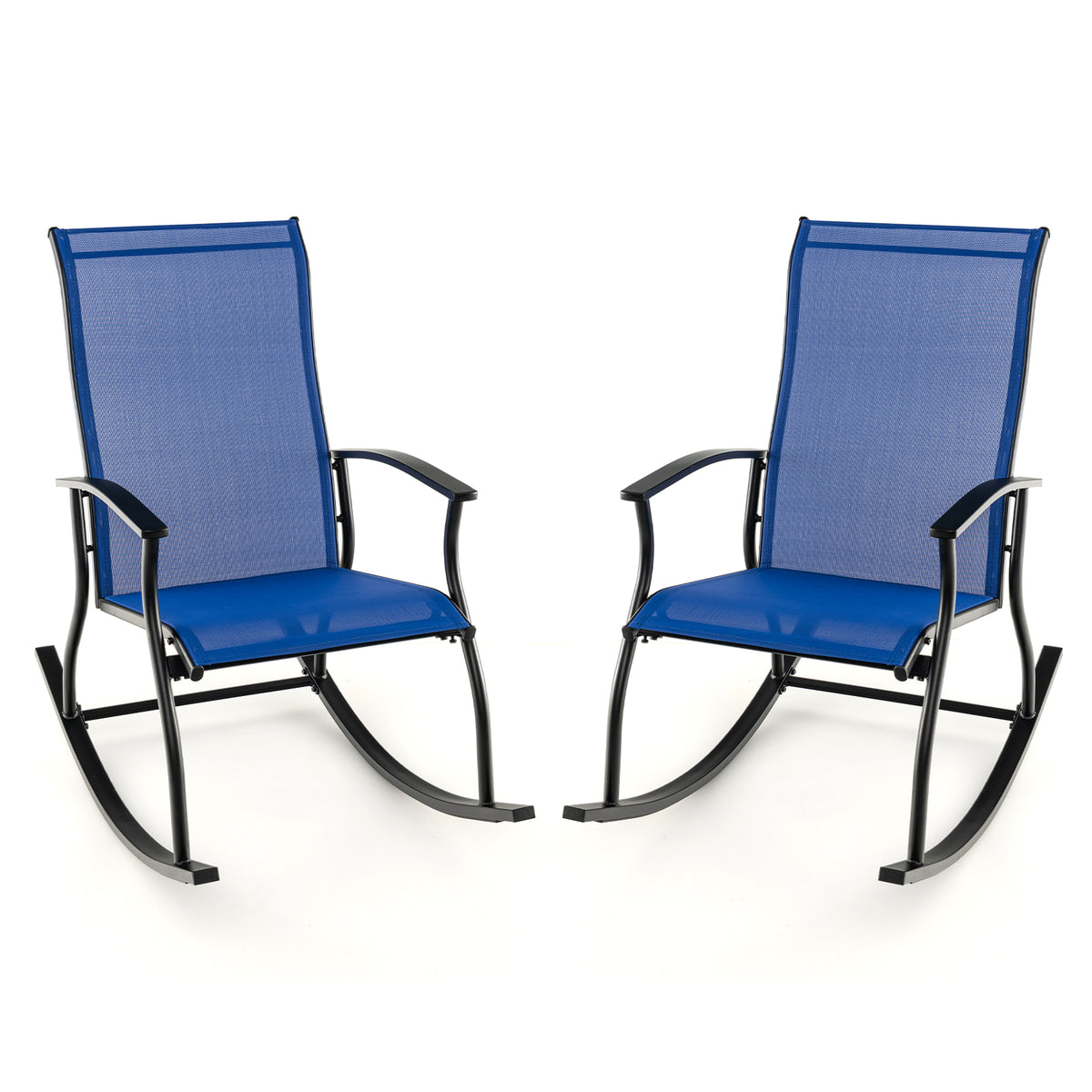 Set of 2 Metal Patio Rocking Chair with Breathable Seat Fabric