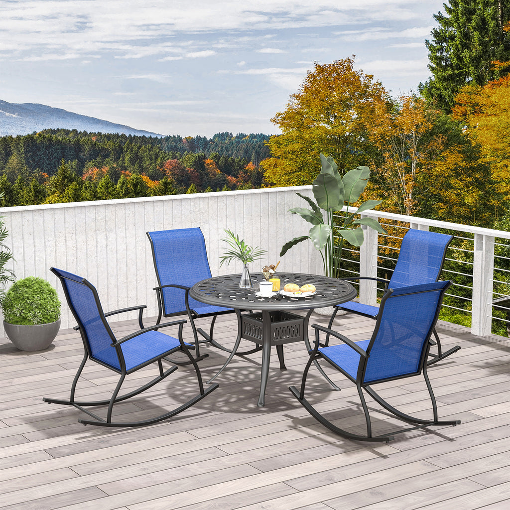 Outdoor Rocking Chairs with Breathable Backrest - Navy (Set of 2)