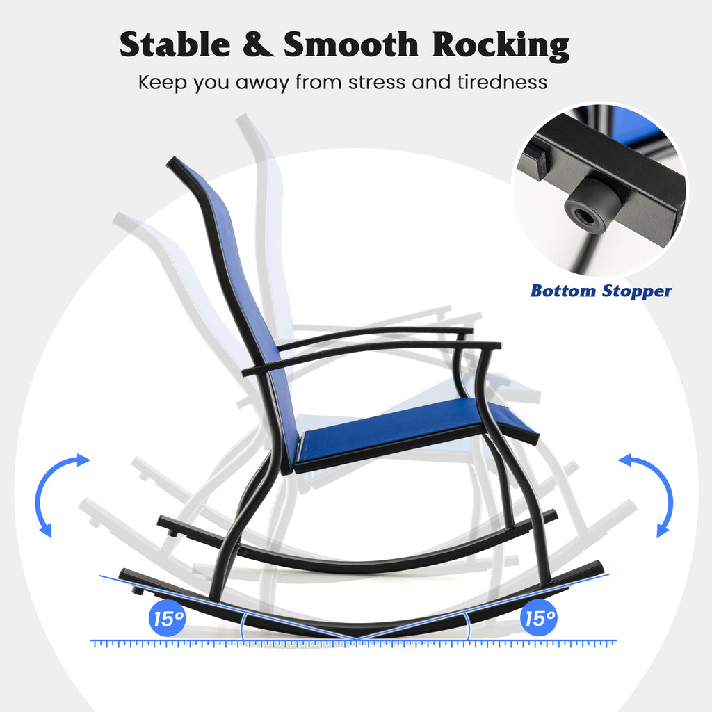 Outdoor Rocking Chairs with Breathable Backrest - Navy (Set of 2)