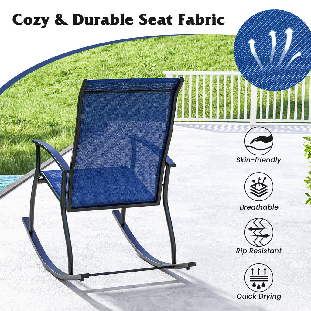 Outdoor Rocking Chairs with Breathable Backrest - Navy (Set of 2)