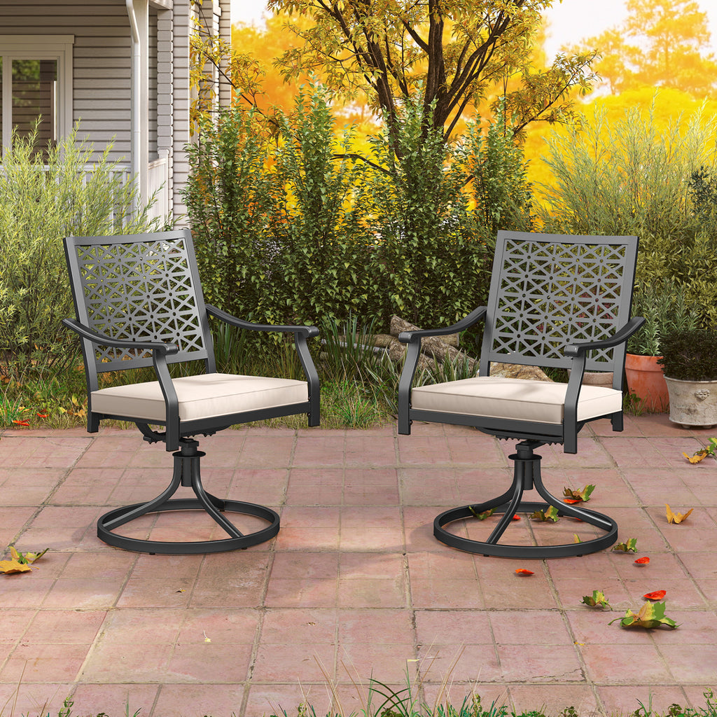 2-Piece Outdoor Swivel Dining Chairs with Cushions - Beige