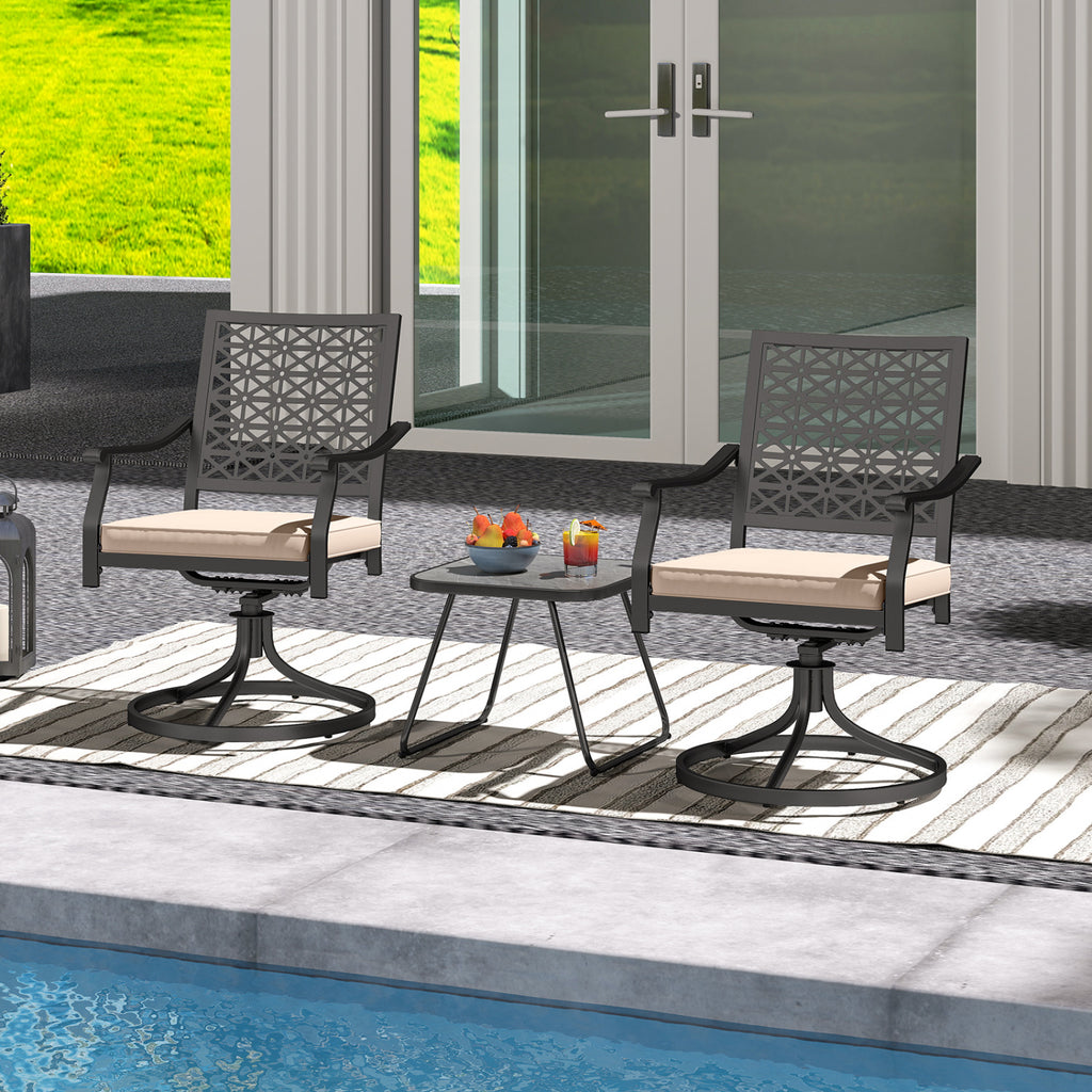 2-Piece Outdoor Swivel Dining Chairs with Cushions - Beige