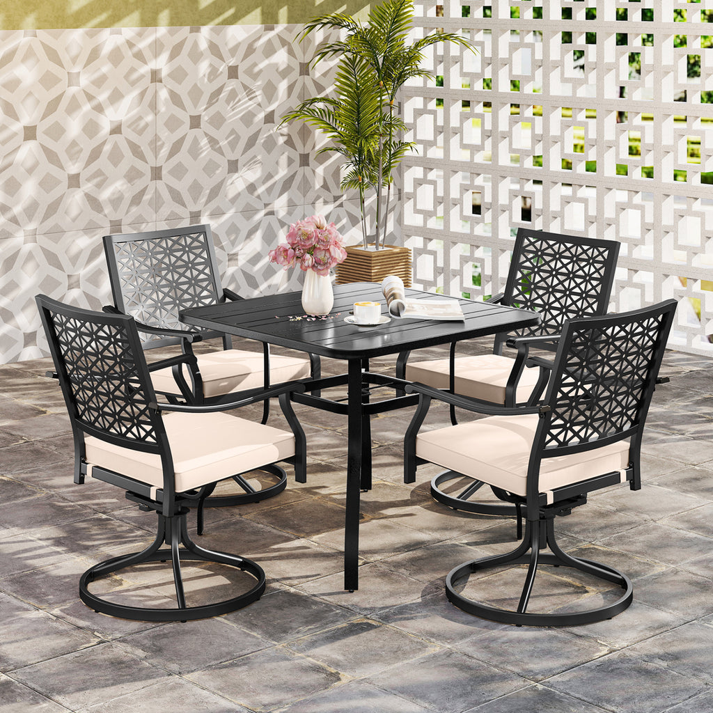 2-Piece Outdoor Swivel Dining Chairs with Cushions - Beige