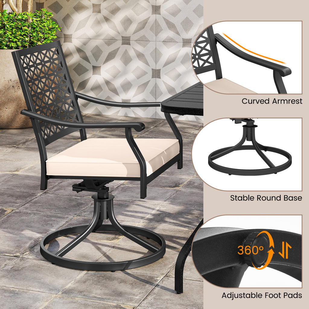 2-Piece Outdoor Swivel Dining Chairs with Cushions - Beige