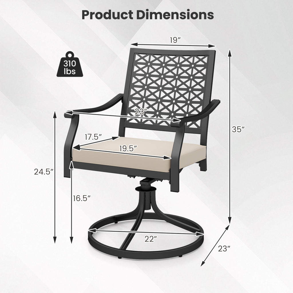 2-Piece Outdoor Swivel Dining Chairs with Cushions - Beige